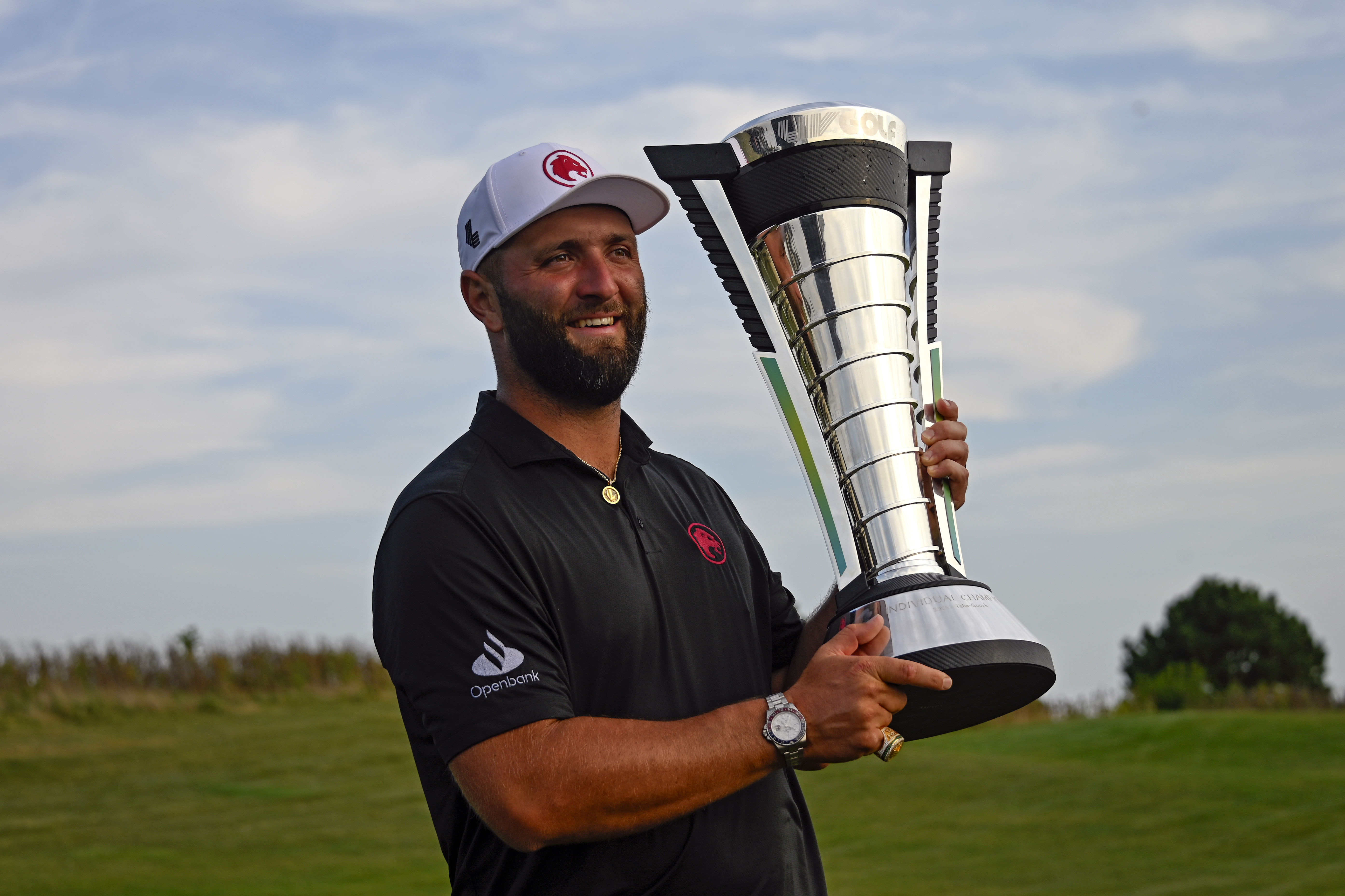 Jon Rahm after winning the season-long individual championship at LIV Golf Chicago - Source: Imagn